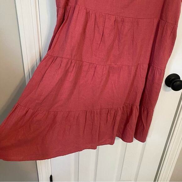 A&F Coral Tiered Tie Strap Smocked Back Linen Blend Dress NWT Size XL - Picture 2 of 7